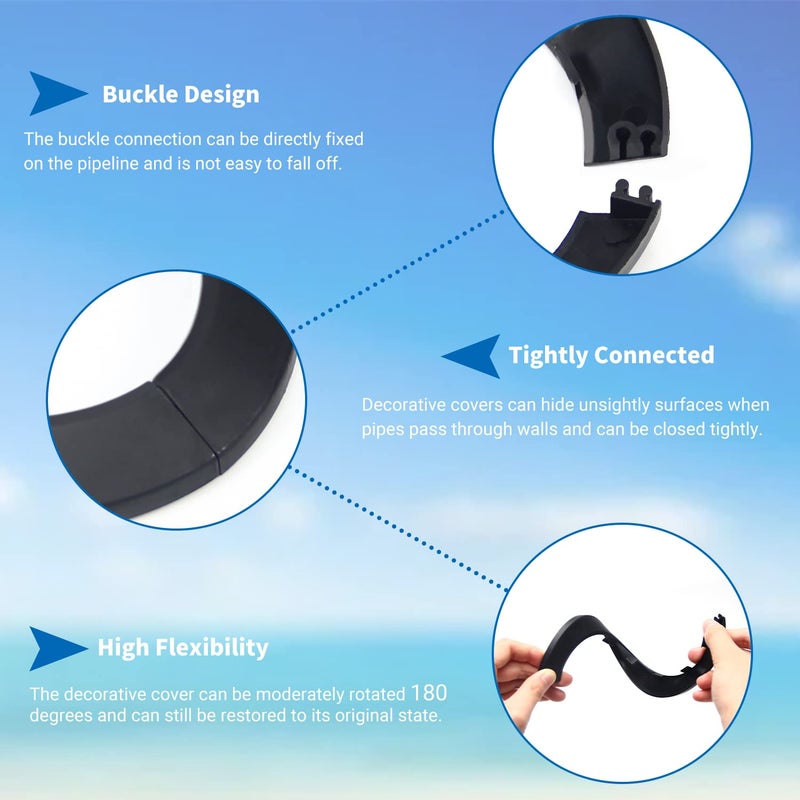 MroMax Fit 1.57"" Outer Diameter Flange Water Pipe Cover Decoration Black Plastic PP 40mm Escutcheon Pipe Collar for Wall Tube Decoration 4Pcs - Image 4